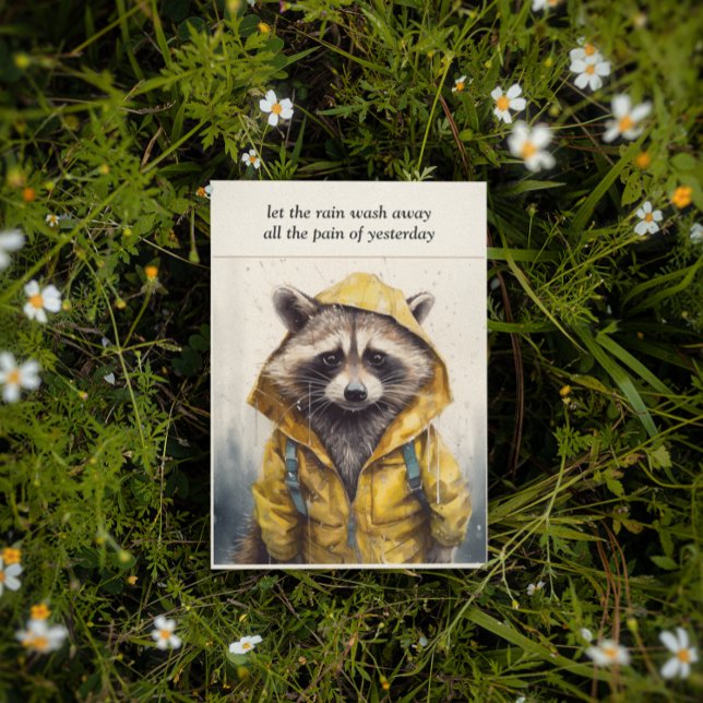 Convites Rainy Day, capa de chuva amarela raccoon personali (Criador carregado)