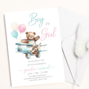 Convites Raio de Teddy no Avião Revolução do Gênero do Bebê