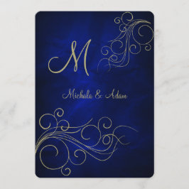 Convites Raio Real Azul Elegante Dourado Monograma