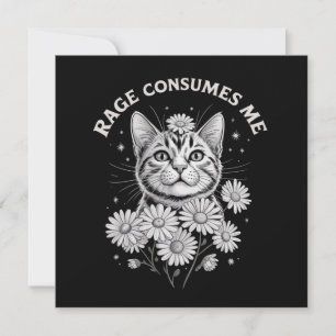 Convites Raiva de Gato Me Consome Engraçado Sarcástico Flor