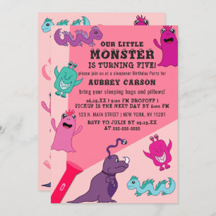 Convites Raiz Bonita Monstro Flashlight Sleepover Aniversár