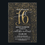 Convites Raiz Chic Black Confetti Border Sweet 16<br><div class="desc">Este convite de aniversário elegante e chique de dezesseis anos é perfeito para o dia especial da sua jovem filha adolescente. Ele apresenta uma falsa borda de confete dourada brilhante impressa com um grande, "16" correspondente sobre um simples fundo preto. É glamouroso, luxuoso, moderno, bonito e feminino! ***NOTA DE DESIGN...</div>
