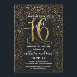 Convites Raiz Chic Black Confetti Border Sweet 16<br><div class="desc">Este convite de aniversário elegante e chique de dezesseis anos é perfeito para o dia especial da sua jovem filha adolescente. Ele apresenta uma falsa borda de confete dourada brilhante impressa com um grande, "16" correspondente sobre um simples fundo preto. É glamouroso, luxuoso, moderno, bonito e feminino! ***NOTA DE DESIGN...</div>