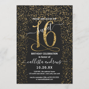 Convites Raiz Chic Black Confetti Border Sweet 16