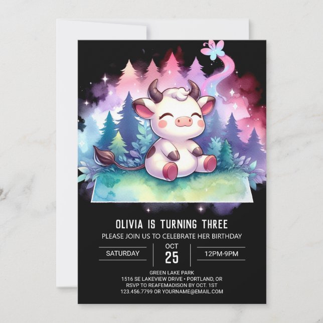 Convites Raiz Imprimível Vaca Aniversário (Frente)