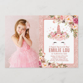 Convites Raiz Rosa Dourada Unicorn Watercolor Rosa Aniversá