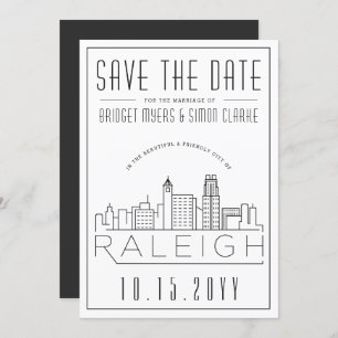 Convites Raleigh Wedding   Skyline Estilizado Salvar a Data