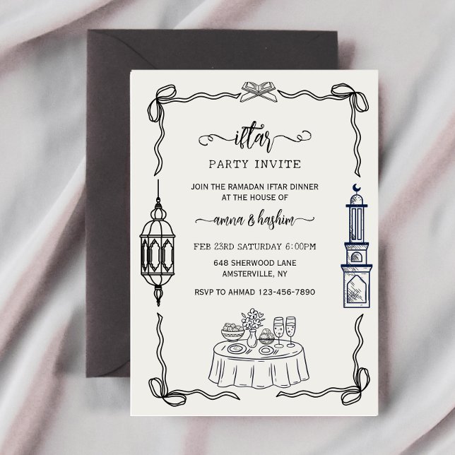 Convites Ramadan Bow doodle  ramadan iftar invitations (Criador carregado)