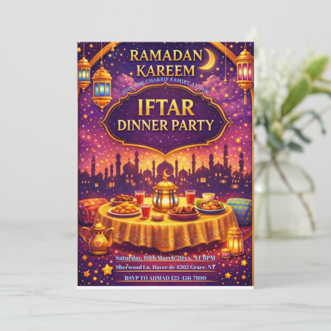 Convites Ramadan Kareem Iftar dinner Party Invitation (Em pé/Frente)