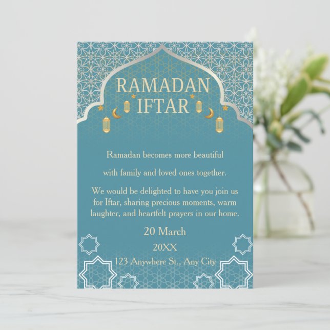Convites Ramadan Mubarak – Iftar Familiar Elegante (Em pé/Frente)
