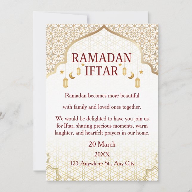 Convites Ramadan Mubarak – Iftar Familiar Elegante (Frente)