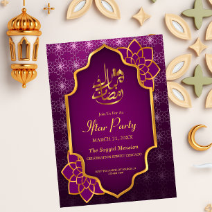 Convites Ramadan Mubarak Purple Ouro Floral Iftar Party