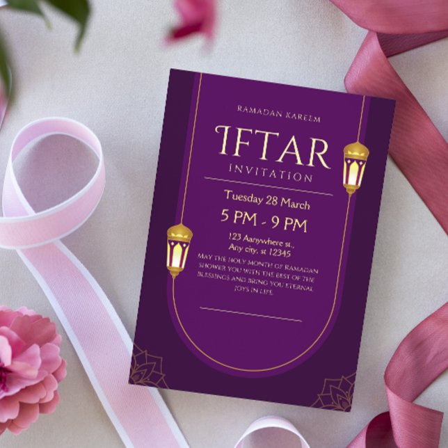 Convites Ramadão Kareem Iftar em Dourado Roxo e Creme (Criador carregado)