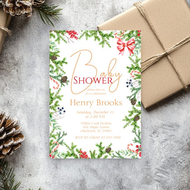 Convites Ramais de Natal Chá de fraldas Gênero Neutro (Criador carregado)