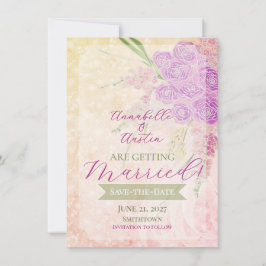 Convites Ramalhete de arco-íris Sunset Rose com laço delica