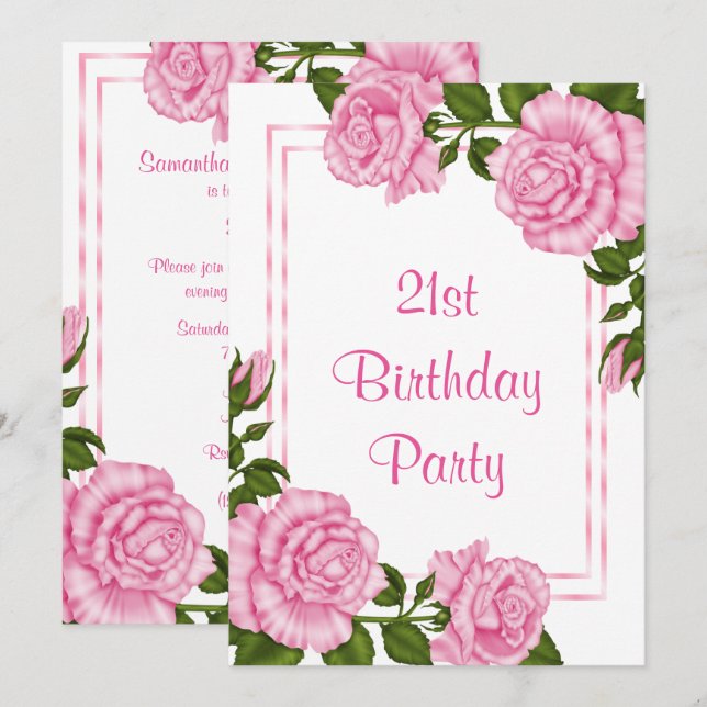 Convites Ramalhetes de Canto Rosas Bonitos Aniversário de 2 (Frente/Verso)
