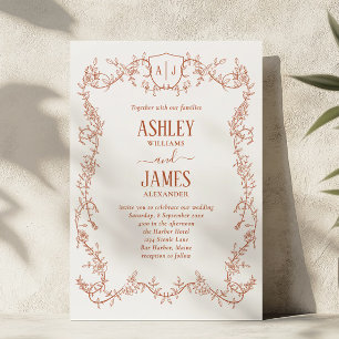 Convites Rambling Rose Terracota Brasão Monograma Casamento