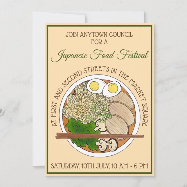 Convites Ramen Noodles Chopsticks Festival de Comida Japonê (Frente)