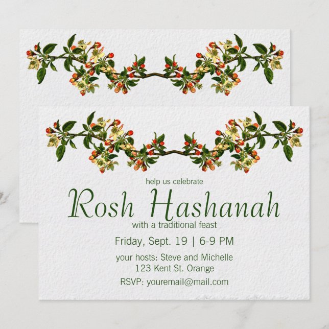 Convites Ramificação da Apple Vintage com Flores (Frente/Verso)