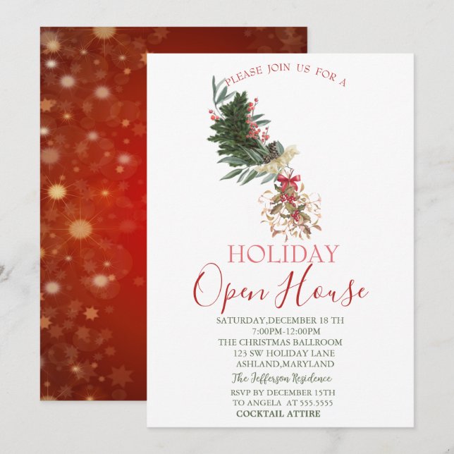 Convites Ramificação de Árvore de Pinos de Aquarela,Casa Ab (Frente/Verso)