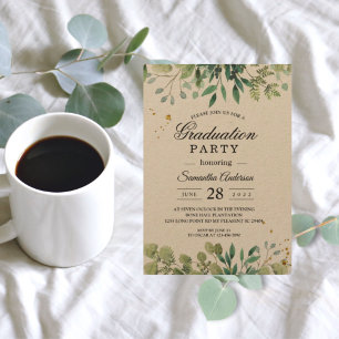 Convites Ramificação de Folhas Verdes da Kraft Watercolor