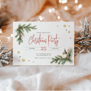 Convites Ramificações de pinheiro com Holly Berries e Floco