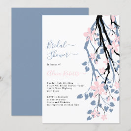 Convites Ramo azul empoeirado, chá de panela de flores rosa