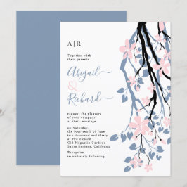 Convites Ramo azul empoeirado, iniciais de flores escamosas