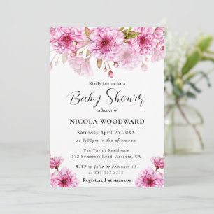 Convites Ramo de Cerejeira em Aquarela Baby Shower