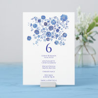 Ramo de Cima Azul Número da Mesa de Casamento Nome