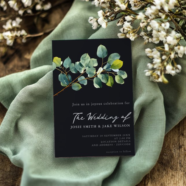 Convites Ramo de Eucalyptus e casamento de folhas verdes (Eucalyptus branch and green leaves wedding invitation)