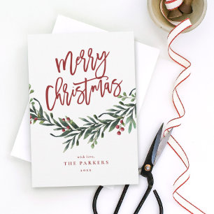 Convites Ramo de feliz natal em letra cursiva não foto feri