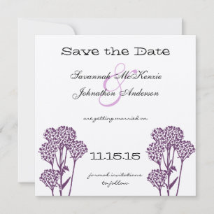 Convites Ramo de Flor Selvagem Roxa para Casamento Save the