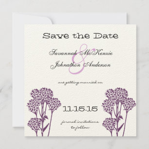 Convites Ramo de Flor Selvagem Roxa para Casamento Save the