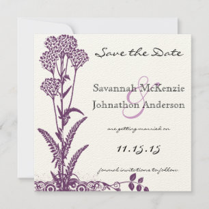 Convites Ramo de Flor Silvestre Roxa Casamento Save the Dat