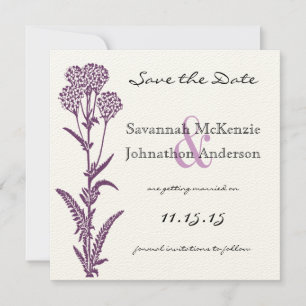 Convites Ramo de Flor Silvestre Roxa Casamento Save the Dat