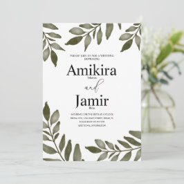 Convites Ramo de Folha de Aquarela Verde Simples Casamento 