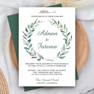 Convites Ramo de Oliveira Elegante Aquarela Casamento Islâm