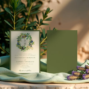 Convites Ramo de Oliveira Elegante Casamento Mediterrâneo