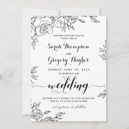 Convites Ramo de Rosas Caligrafia Rústica Casamento