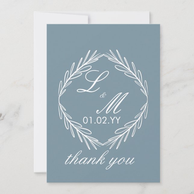 Convites Ramo de Script Monograma Casamento Dusty Blue Agra (Frente)