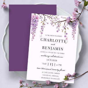 Convites Ramo Elegante de Wisteria em Aquarela para Casamen