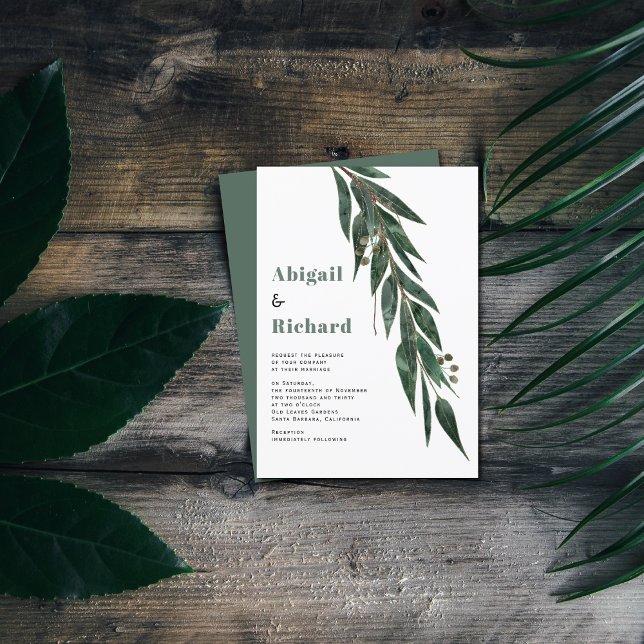 Convites Ramo Eucalyptus com casamento no inverno de folhas (Criador carregado)