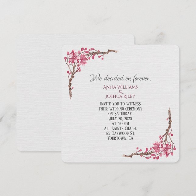 Convites Ramo floral aquarela rosa no cinza (Frente/Verso)