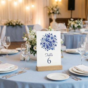 Convites Ramo Floral Azul Número de Mesa de Casamento
