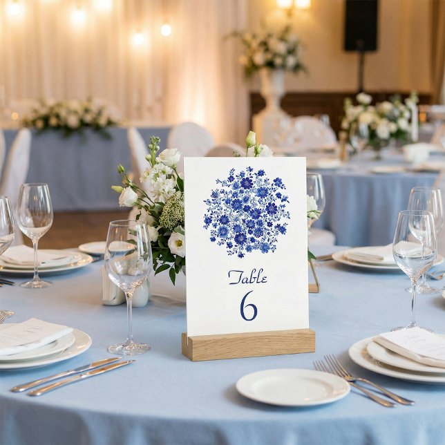 Convites Ramo Floral Azul Número de Mesa de Casamento (Blue Floral Bouquet Wedding Table Number)