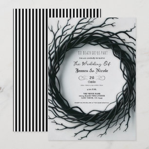 Convites Ramo Preto Elegante Casamento de Outono de Hallowe