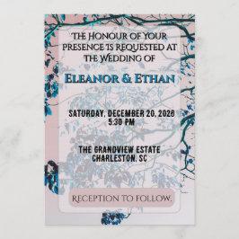 Convites Ramos Azuis Turquesa Artísticos Céu Rosa Moderno