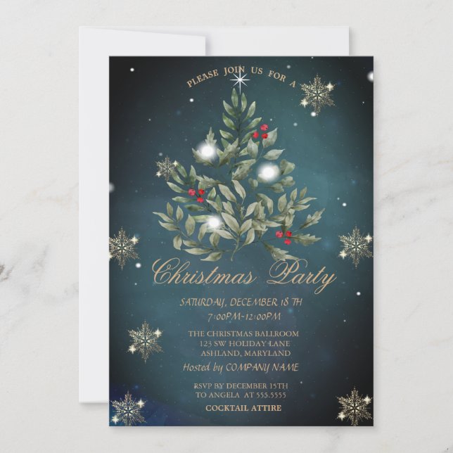 Convites Ramos de Árvore de Natal Flocos de Neve Empresa Fe (Frente)