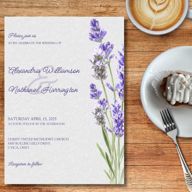 Convites Ramos de Lavanda Simples em Casamento Cinza Suave (Criador carregado)